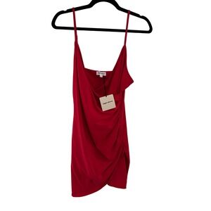 Superdown Red Ruched Mini Dress Adjustable Straps Surplice Neck NWT Size M